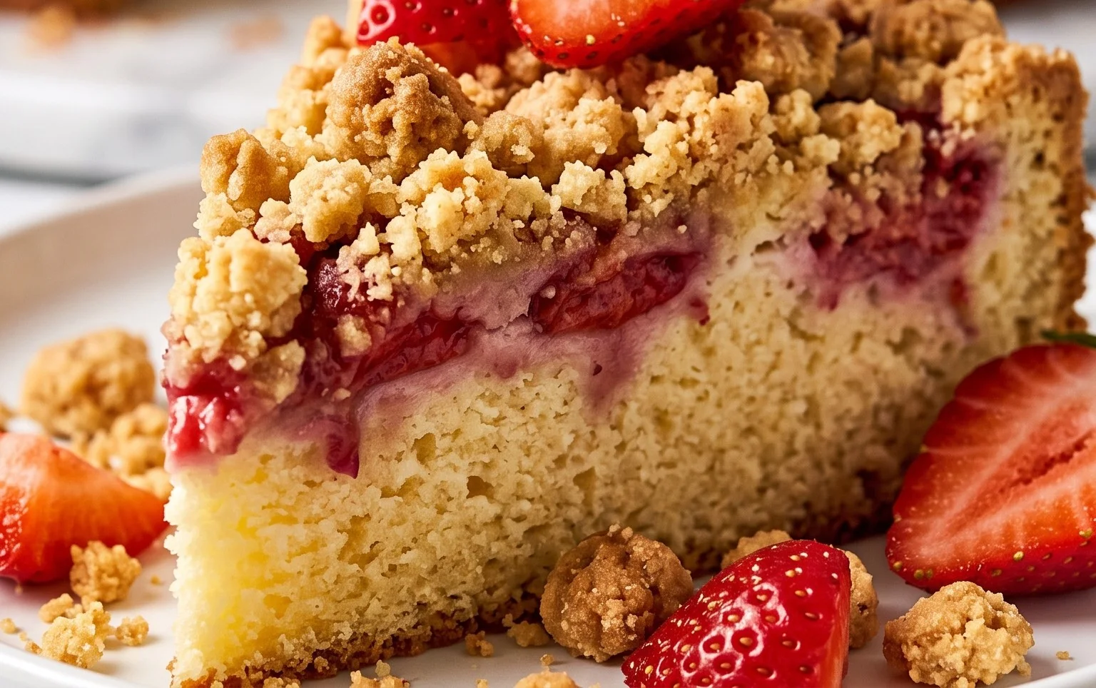 Joghurtkuchen mit Erdbeeren und Streusel